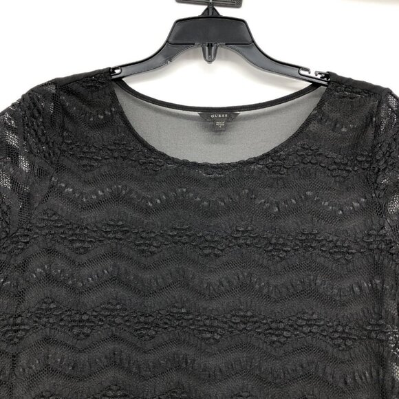 Guess Black Lace Chevron Sheer Short Sleeve Top size S - Picture 5 of 16